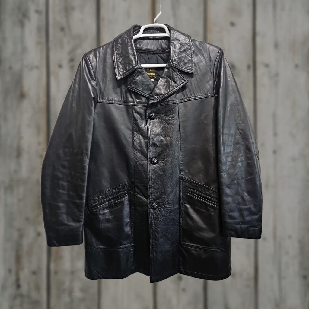 Vintage VINTAGE House Of Peerless Leather Jacket Coat Blazer Mens 38T Black 70s Size US XXS / EU 40 - 1 Thumbnail
