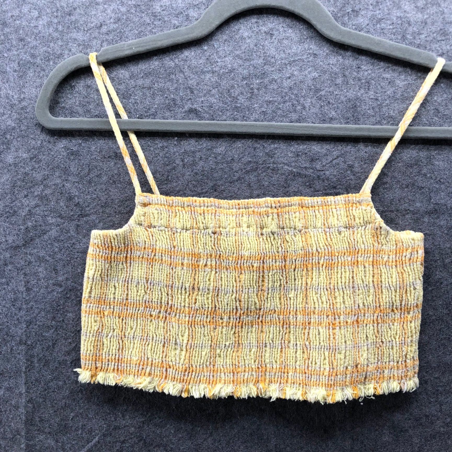 Zara Zara Cropped Cami Top Womens M Yellow Plaid Fringe Hem Smocked Spaghetti Strap Tank Cropped Bralette Slim Fit Vintage No? Size M / US 6-8 / IT 42-44 - 2 Thumbnail
