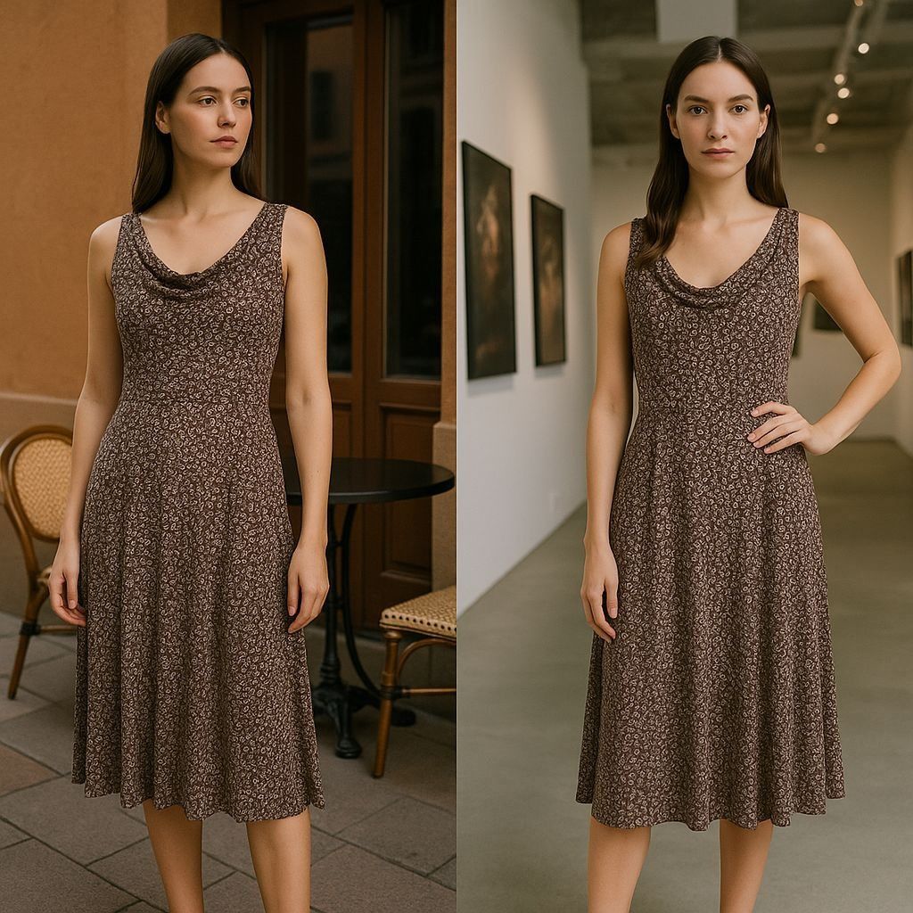 MAGGY LONDON Maggy London Women’s Midi Dress Brown Floral 12P Cowl Neck I Size XL / US 12-14 / IT 48-50 - 1 Thumbnail