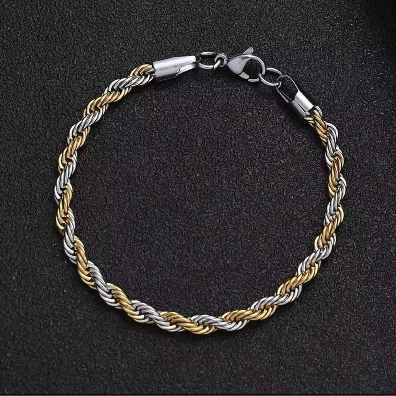 Other Stainless Steel Half Gold Silver Twist Chain Bracelet 8” Size ONE SIZE - 1 Thumbnail