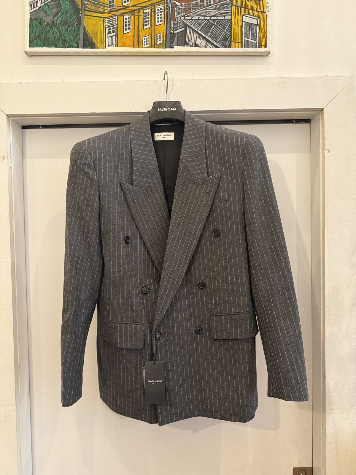 Saint Laurent Paris Oversized Pinstripe Double Breasted Blazer Size 50R - 2 Thumbnail