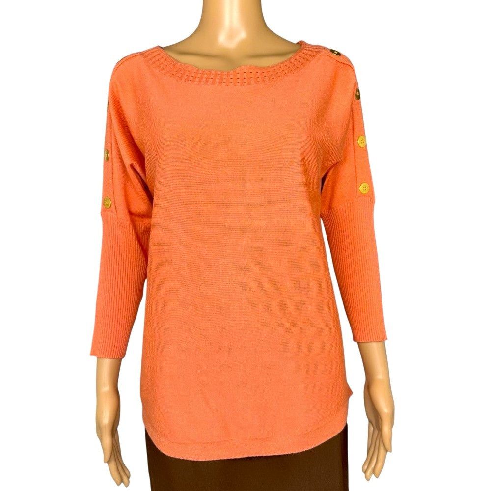 Other NWT New Cable & Gauge Orange 3/4 Button Sleeve Sweater Size Size S / US 4 / IT 40 - 1 Thumbnail