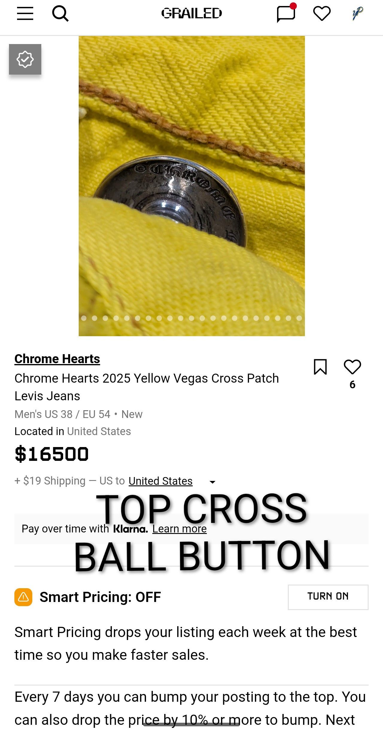 Chrome Hearts Chrome Hearts 2025 Yellow Vegas Cross Patch Levis Jeans Size US 38 / EU 54 - 25 Thumbnail