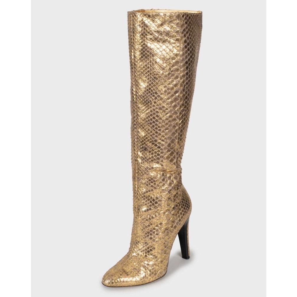 Jimmy Choo Jimmy Choo Gold Snakeskin Boots Sz.35.5 Size US 5.5 / IT 35.5 - 3 Thumbnail