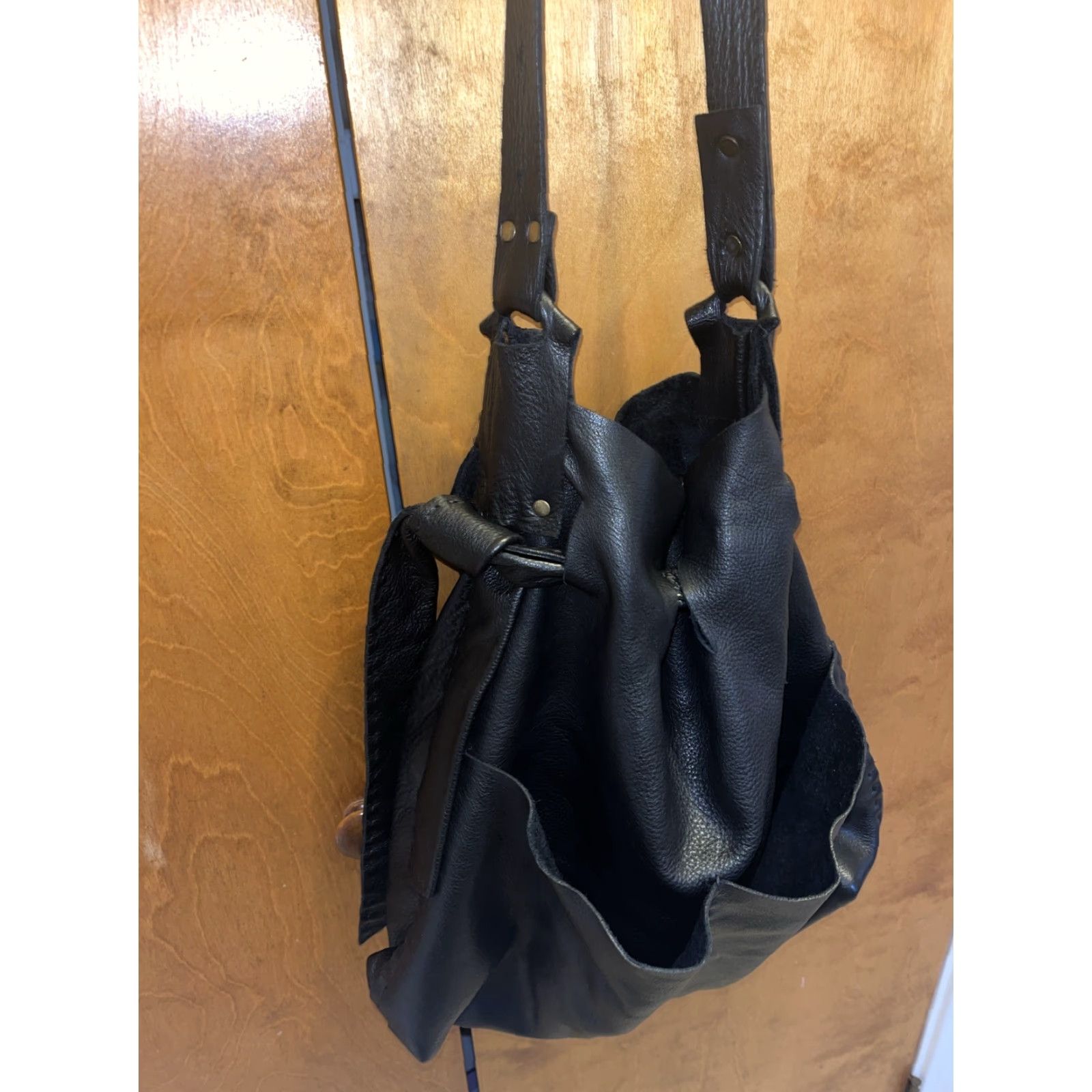 Vintage Stitch and Tickle Handmade Black Leather Hobo Style Bag Made In Boston, MA Size ONE SIZE - 2 Thumbnail