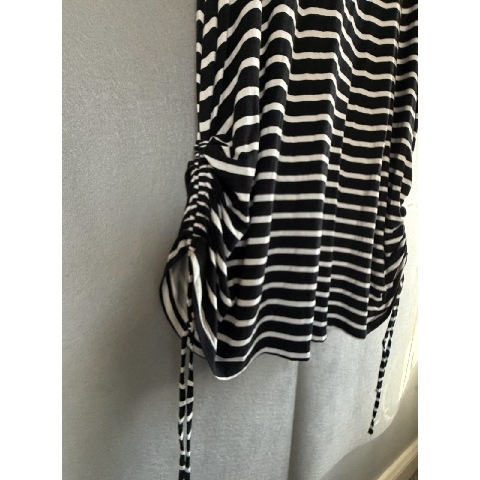 Vintage Lane Bryant Dress Womens 0X Black White Stripe Ruched T Shirt Midi Casual Size XL / US 12-14 / IT 48-50 - 2 Thumbnail
