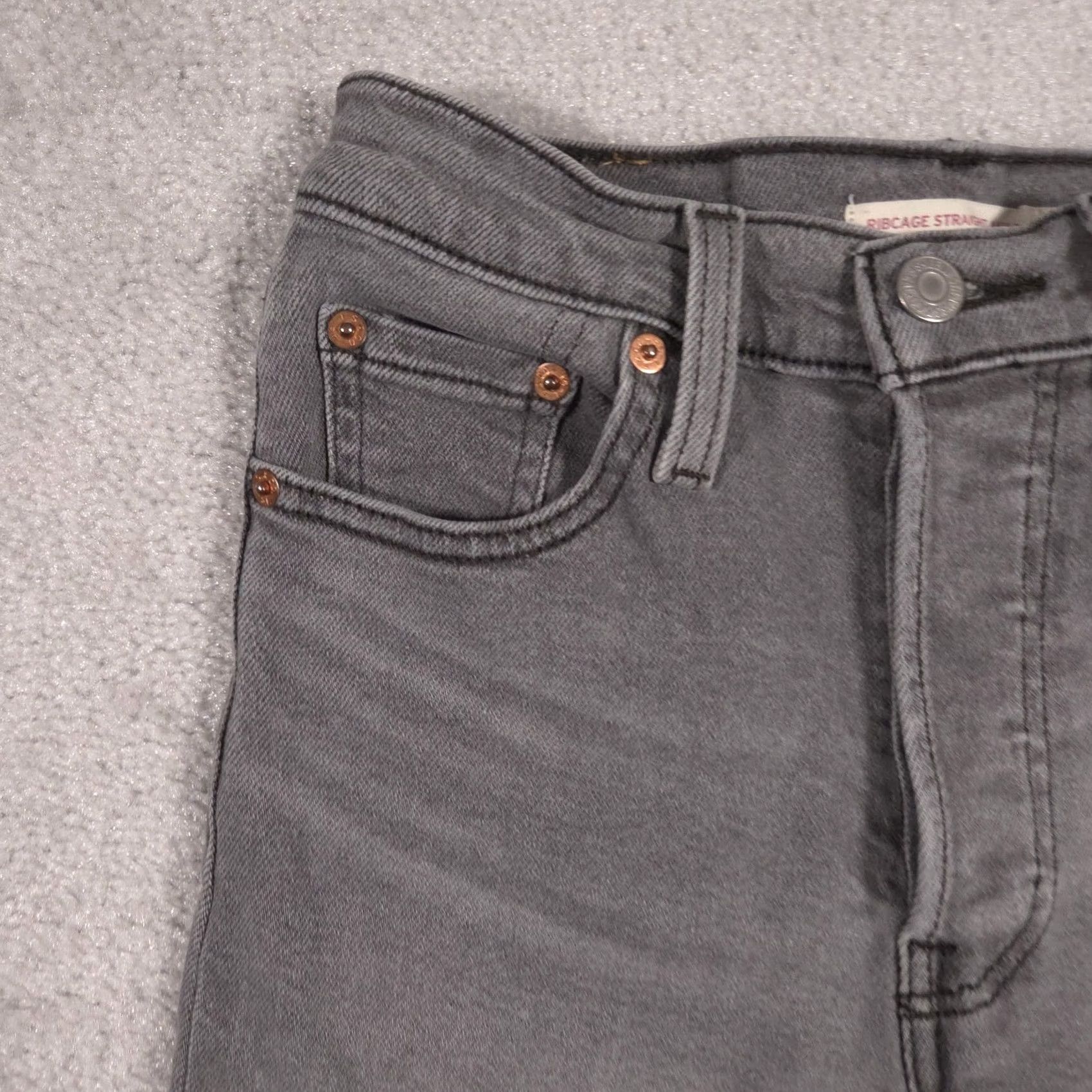 Levi's Levi's Ribcage Straight Ankle Jeans Womens 24 Gray High Rise Stretch Denim Jeans Size 42" / US 20 - 4 Thumbnail