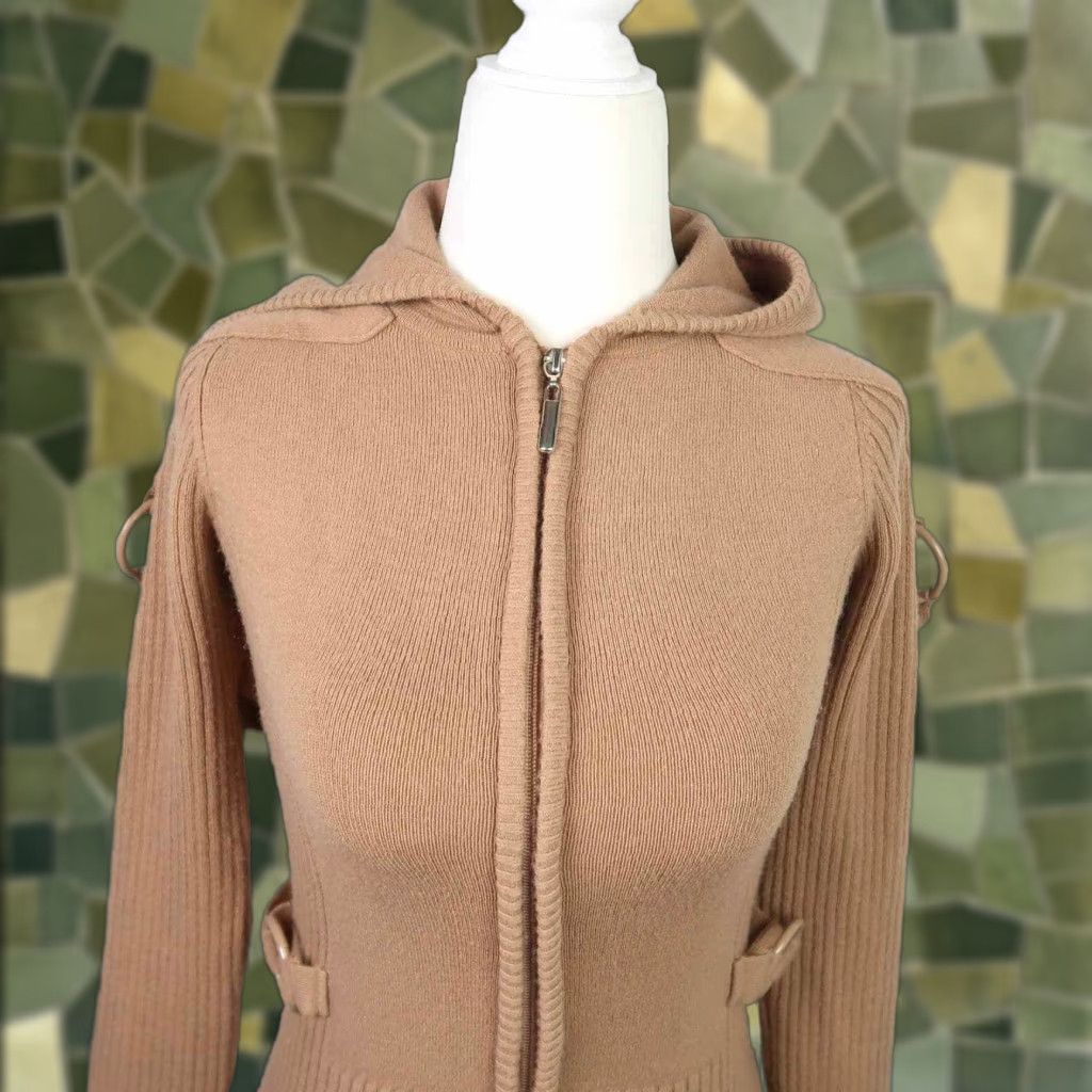 Vintage VINTAGE not specified; use best guess: Y London Brown Knit Zip Up Hooded Cardigan Sweater Small Size S / US 4 / IT 40 - 1 Thumbnail