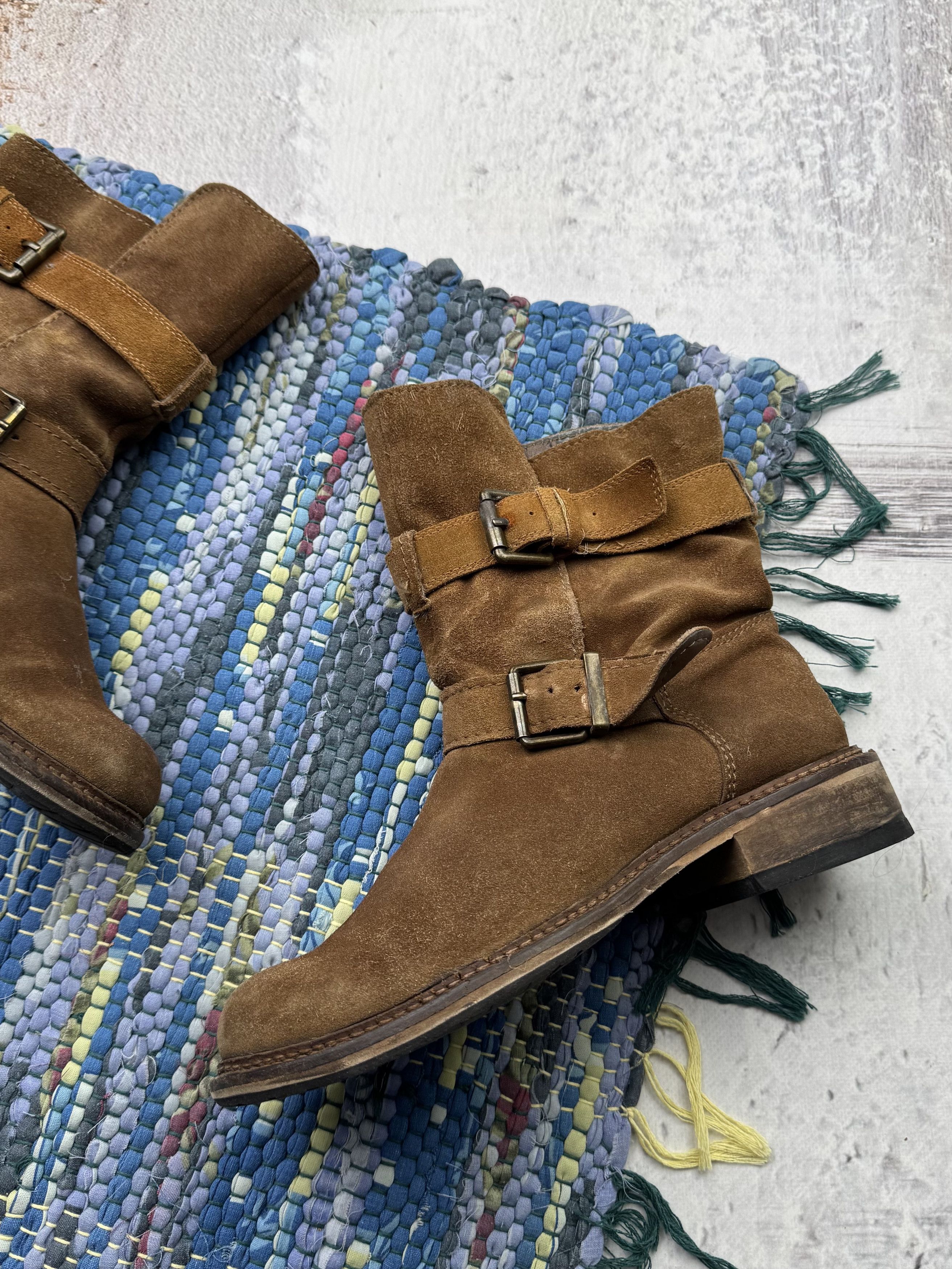 Japanese Brand Vintage Suede Thrashed Boots With Straps A659D14(394) Size US 7 / IT 37 - 3 Thumbnail
