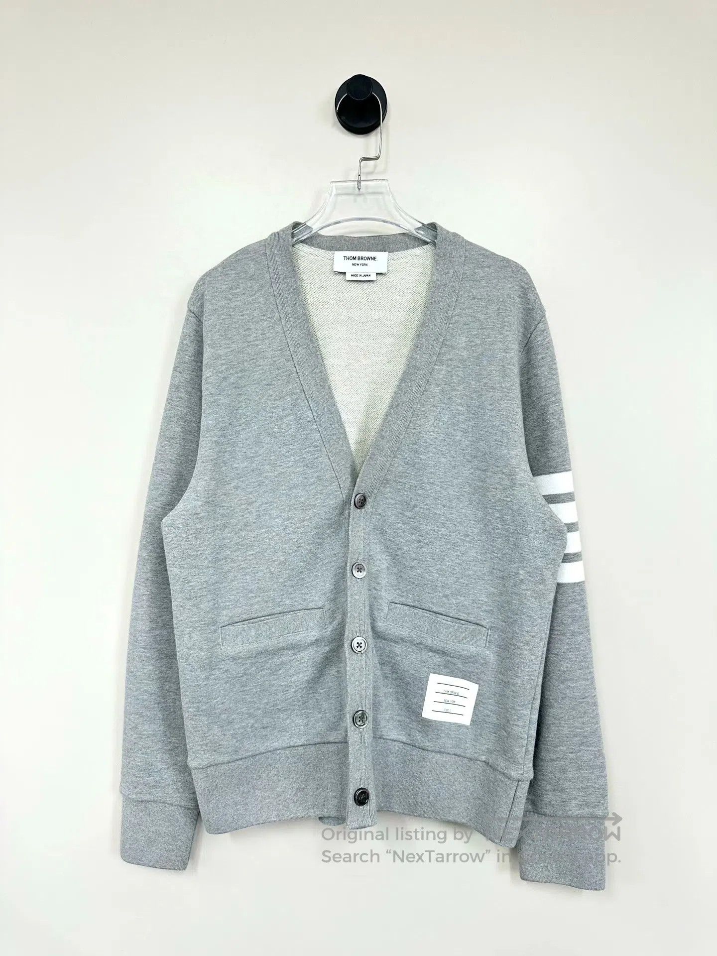 Thom Browne Thom Browne Grey Classic Four-stripe Knit Cardigan Jacket| Size US S / EU 44-46 / 1 - 1 Thumbnail
