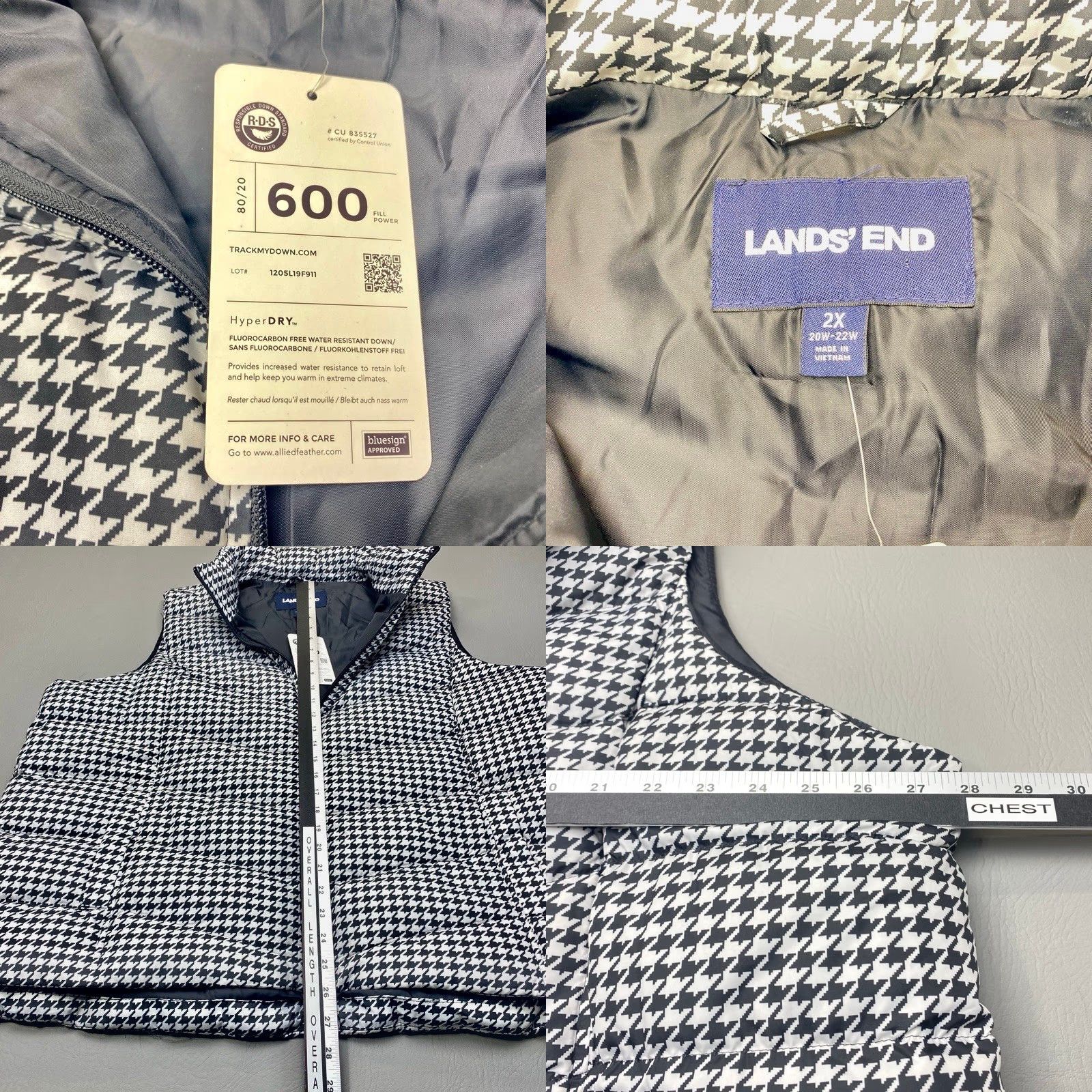Lands' End Lands End Women 2X Down Puffer Vest Black White Houndstooth Preppy NWT NEW 8105 Size XXL / US 16-18 / IT 52-54 - 8 Thumbnail