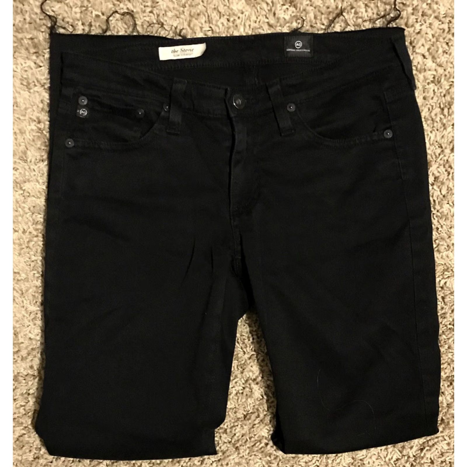 Vintage AG Adriano Goldschmied Stevie Black Jeans Womens 26R 28x27 1/2 Low Rise 7” Skinny Regular Denim Pants Black 5-Pocket Stretch Comfort Vintage No N/A Size 26" / US 2 / IT 38 - 3 Thumbnail