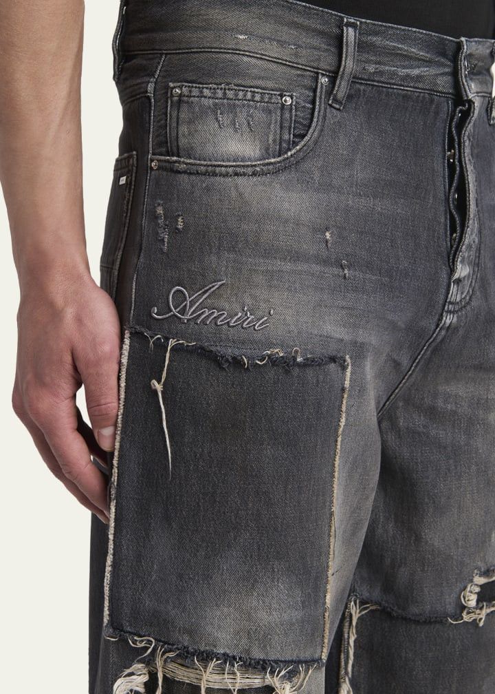 Amiri os11x0326 Distressed Stretch Straight-Fit Jeans in Black Size US 32 / EU 48 - 5 Thumbnail