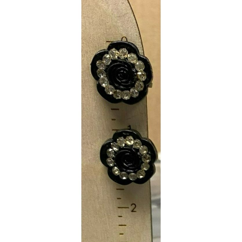 Other Vintage Black Rose Screw Back Earrings With Clear Rhinestone Size ONE SIZE - 2 Thumbnail