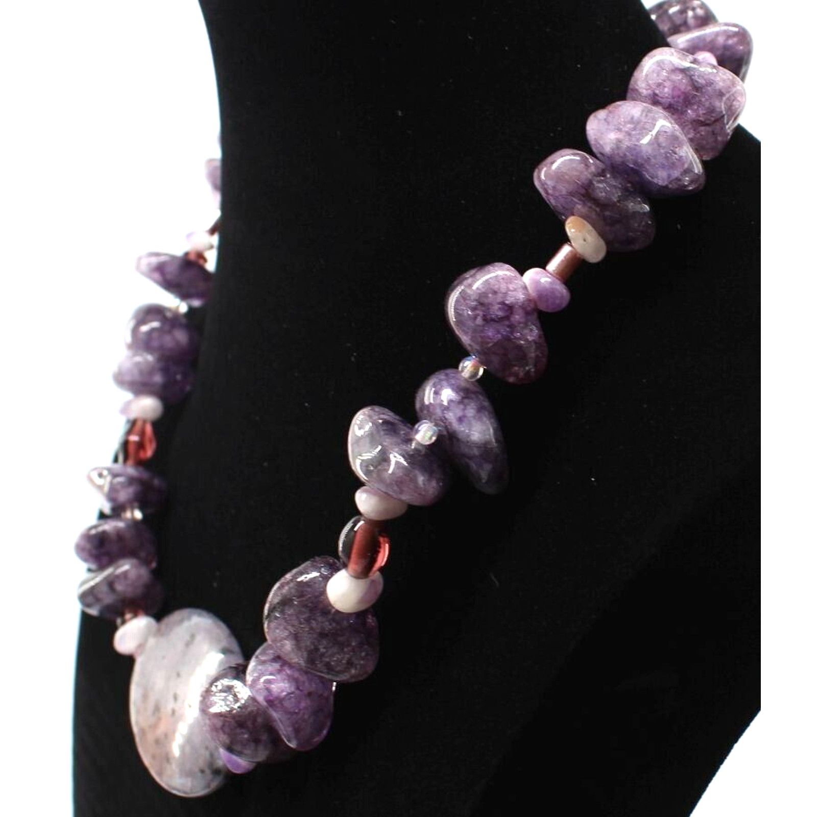 Other Big Chunky Purple Violet Genuine Amethyst Stone Necklace 20" Size ONE SIZE - 2 Thumbnail