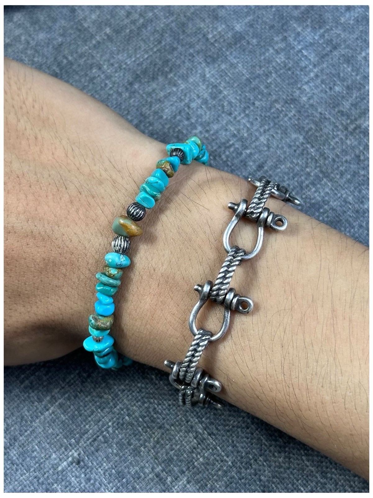 Vintage TURQUOISE AND STERLING SILVER BEADS WITH INDIAN HEAD CLASP Size ONE SIZE - 3 Thumbnail