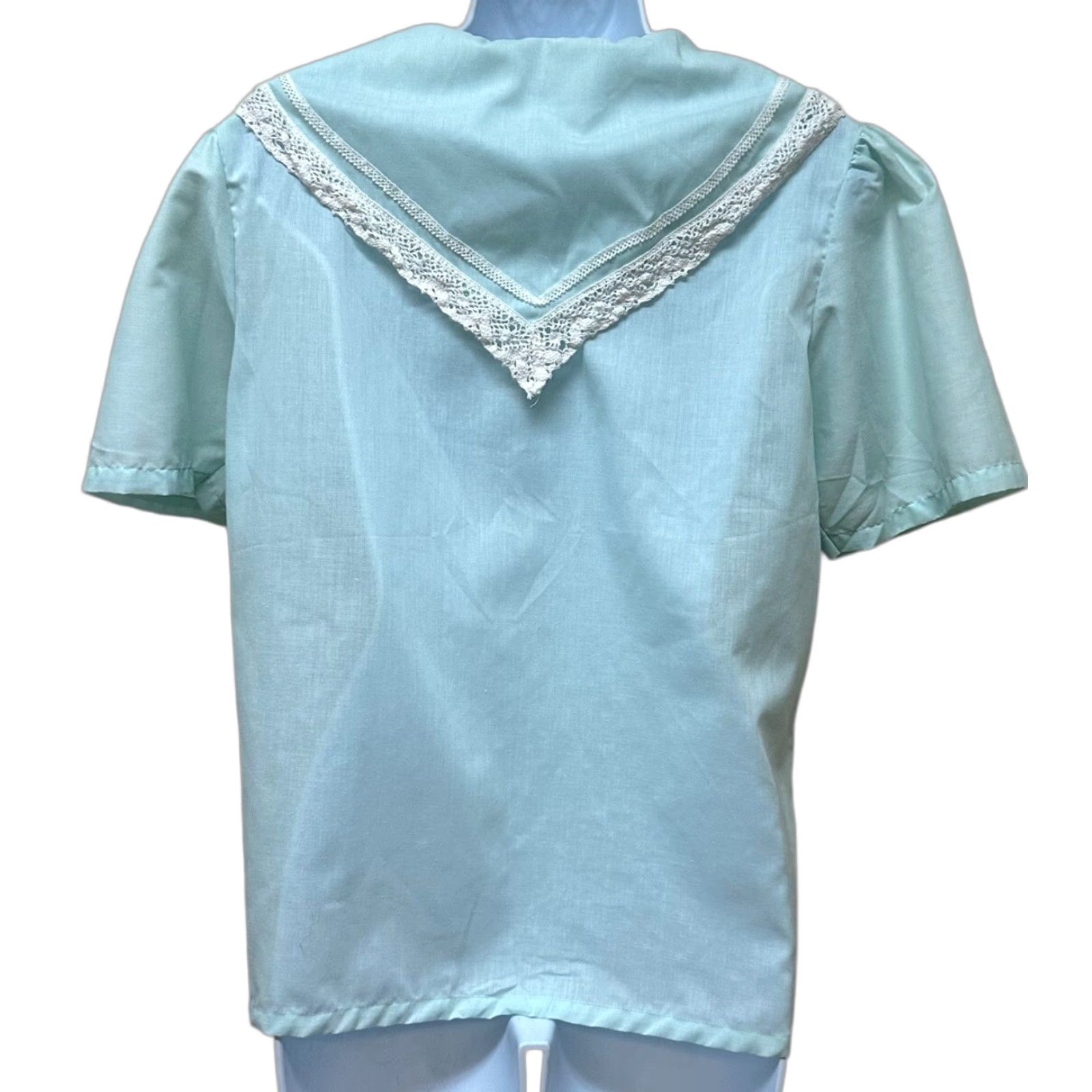Vintage VINTAGE Cheryl Tiegs Pajama Top Sailor Lace Pin Tuck Made in USA Size 14 XL Blue Cotton Blend Hollywood Glamour Shirt Womens Size XL / US 12-14 / IT 48-50 - 1 Thumbnail