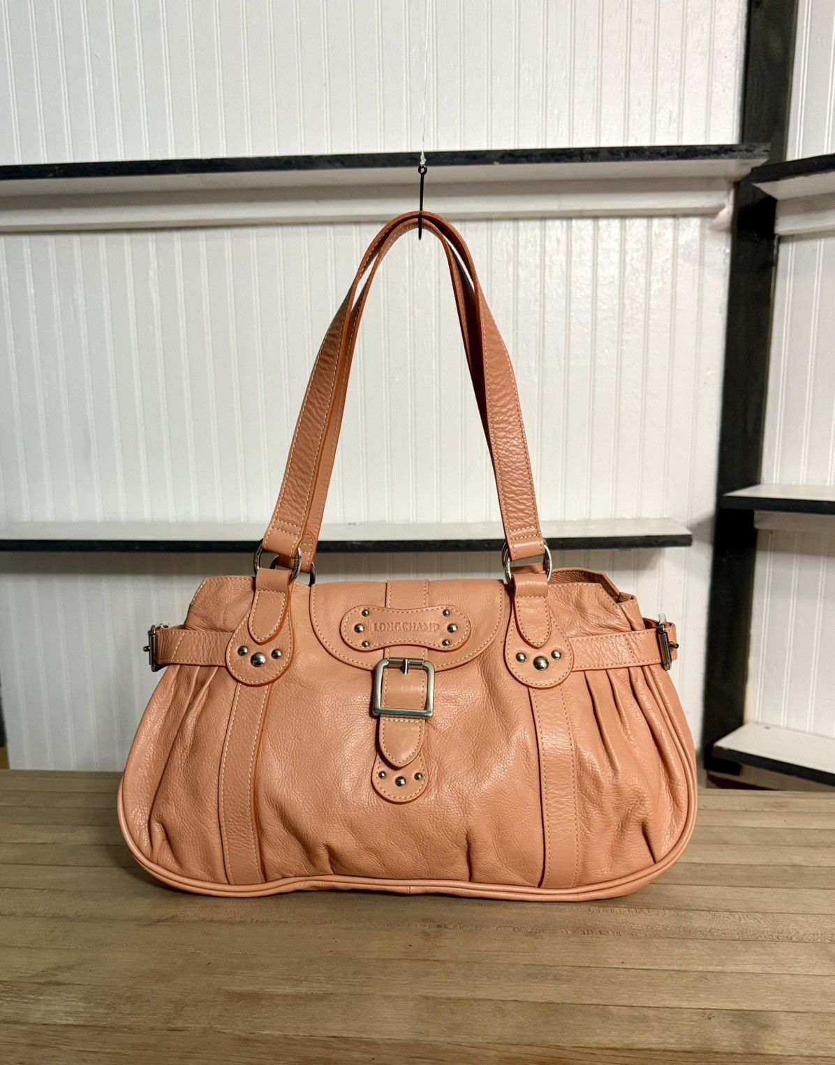 Longchamp Orange Leather Shoulder Top Handle Satchel Bag, Women's