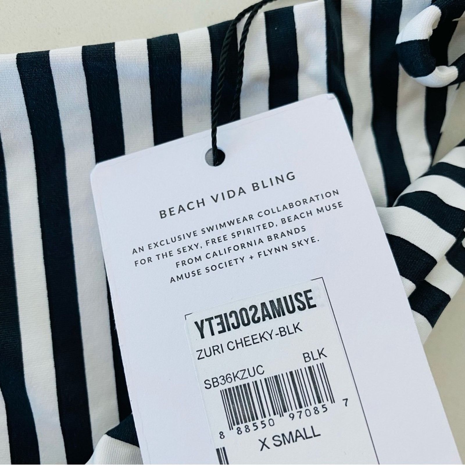 Anthropologie AMUSE SOCIETY Black White Stripe Triangle Top Bikini Swim Size ONE SIZE - 5 Thumbnail