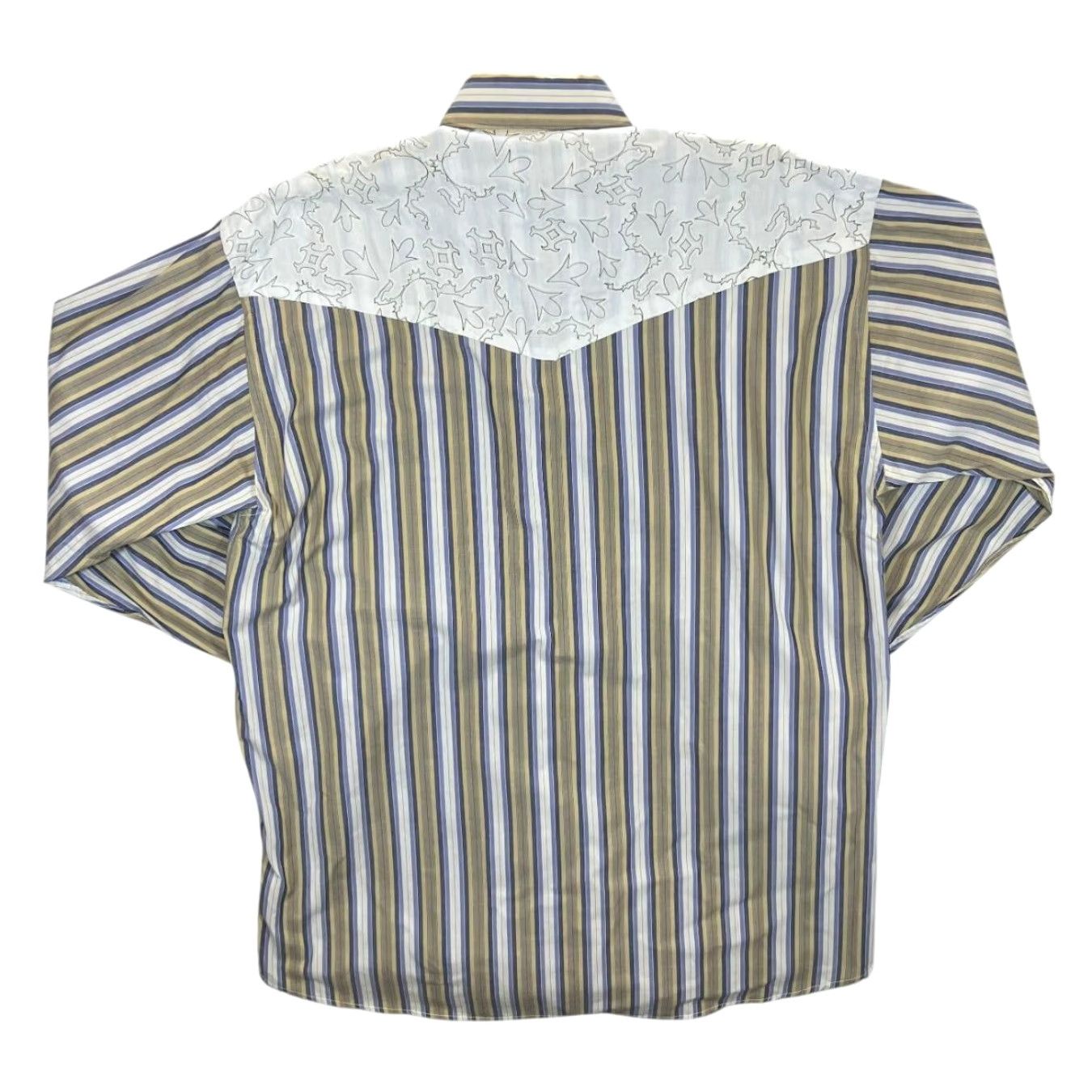 Vintage Focus Western Style Striped Long Sleeve Shirt 3XL Mens Multicoloured Brown/Blue/White Patterned Button-Up Shirt Size US XXL / EU 58 / 5 - 3 Thumbnail