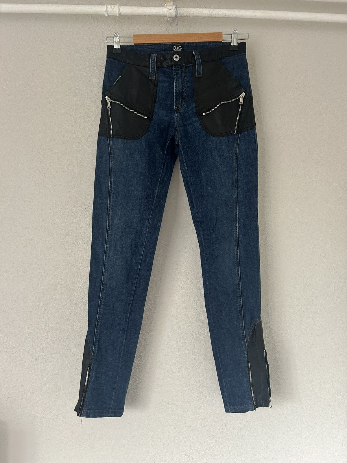 Dolce & Gabbana Denim Zipper Jeans with Leather Applications Size US 30 / EU 46 - 1 Thumbnail
