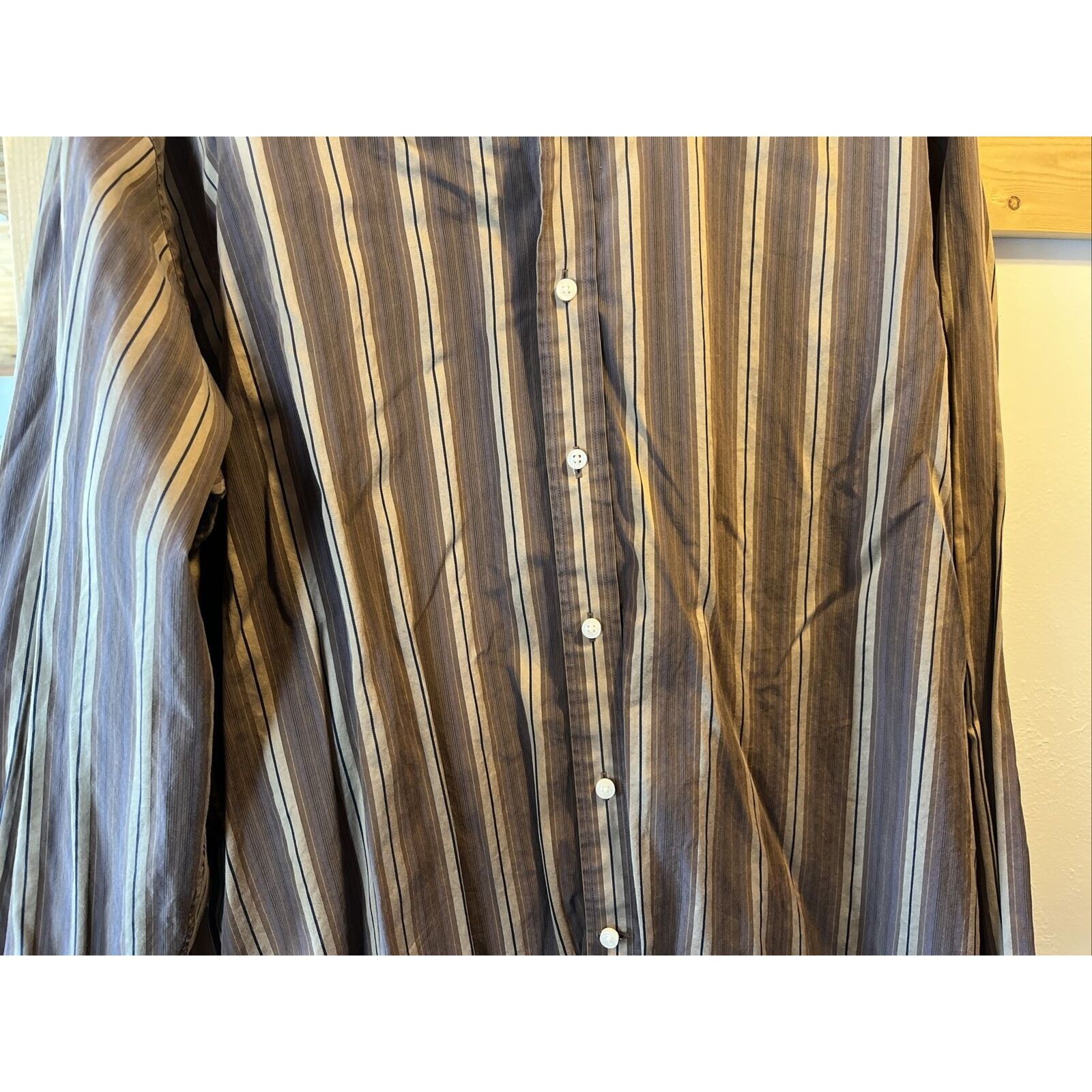 Tailorbyrd TAILORBYRD Men L Striped Brown Gold Long Sleeve cotton Shirt Size US L / EU 52-54 / 3 - 8 Thumbnail