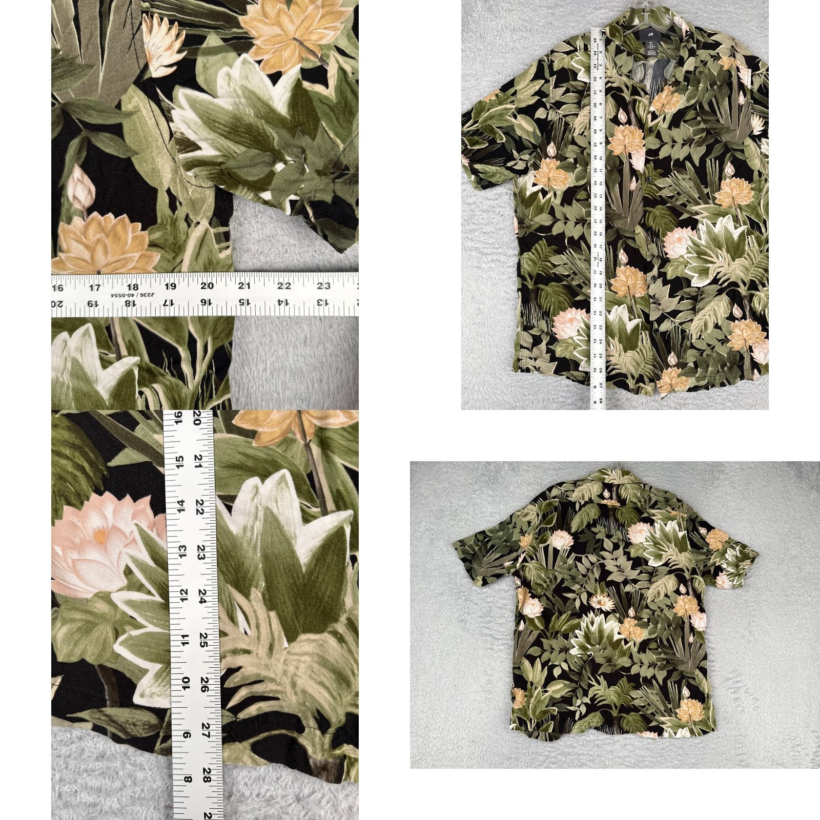 H&M H&M Shirt Men Black Floral Leaf Button-Up 100% Rayon Hawaiian L Adult Casual Shirt Size US L / EU 52-54 / 3 - 8 Thumbnail