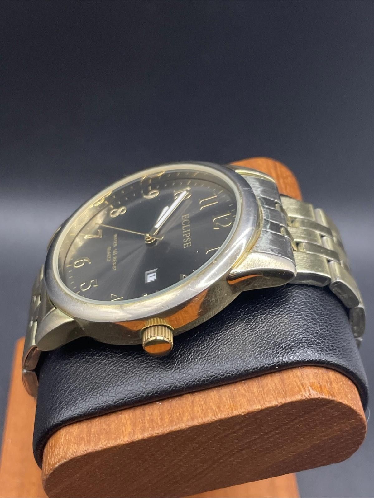 Designer Eclipse Gold Tone Black Dial Just Date Quartz Watch New Bat Size ONE SIZE - 2 Thumbnail