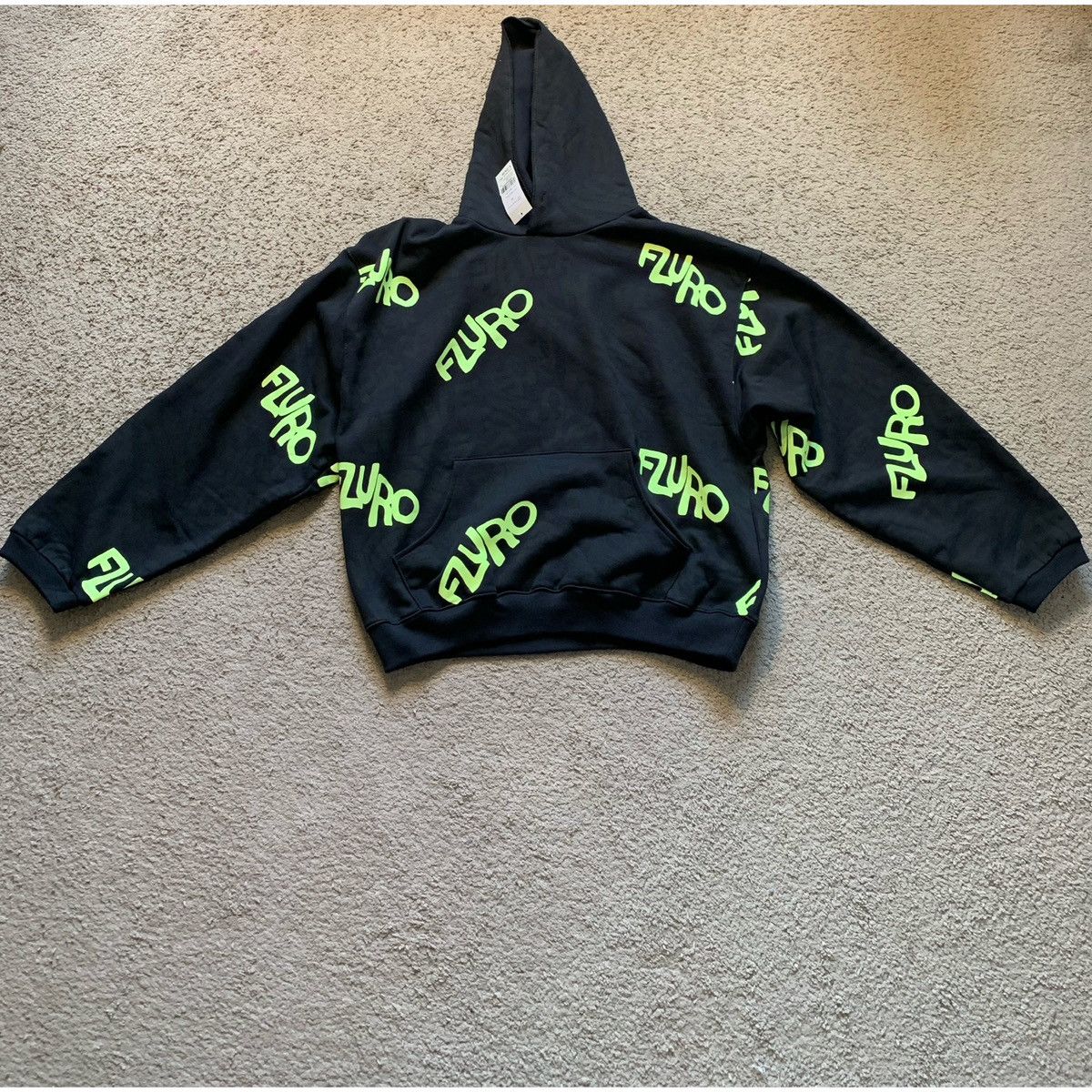 image of Erl Fluro Boxy Hoodie Sweatshirt in Black/Yellow, Men's (Size XL)