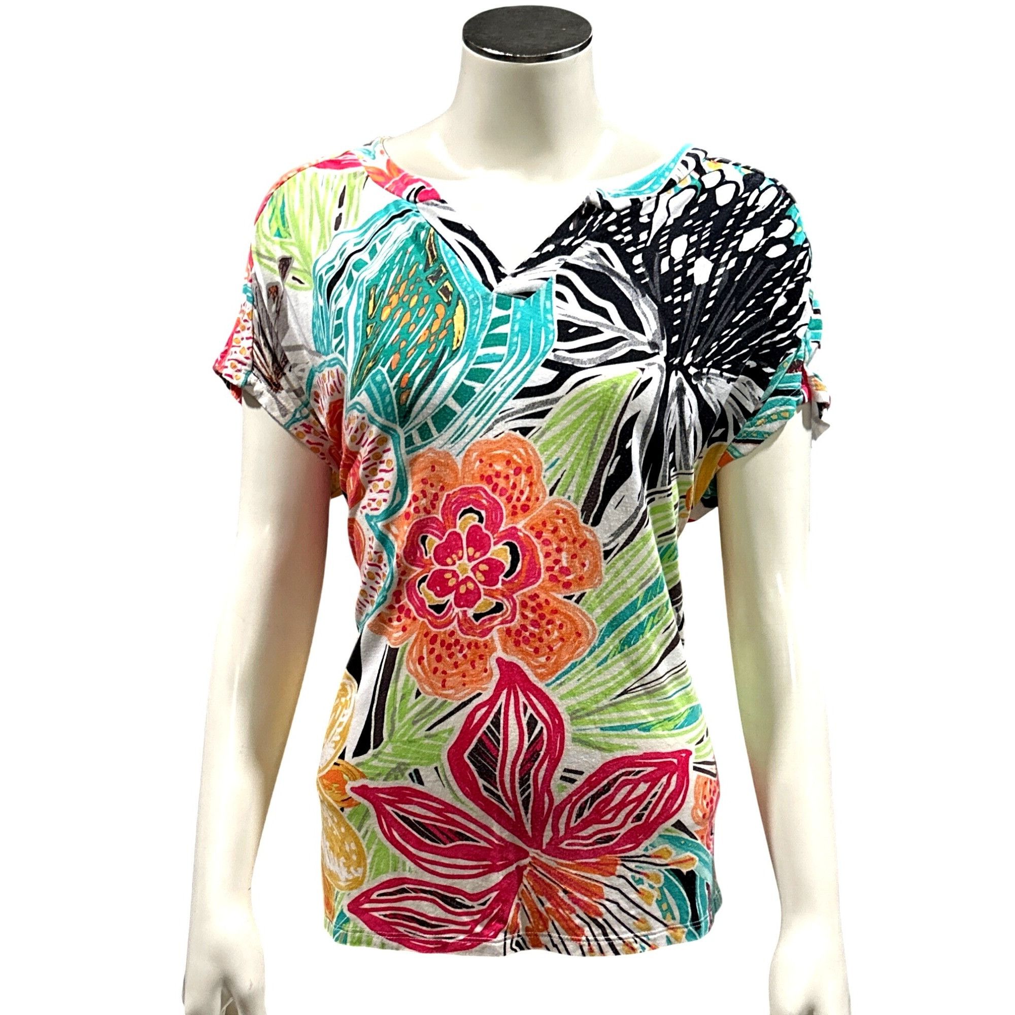 Chicos Chicos Short Sleeve Blouse Vibrant Multi Colored Floral Abst Size S / US 4 / IT 40 - 1 Thumbnail