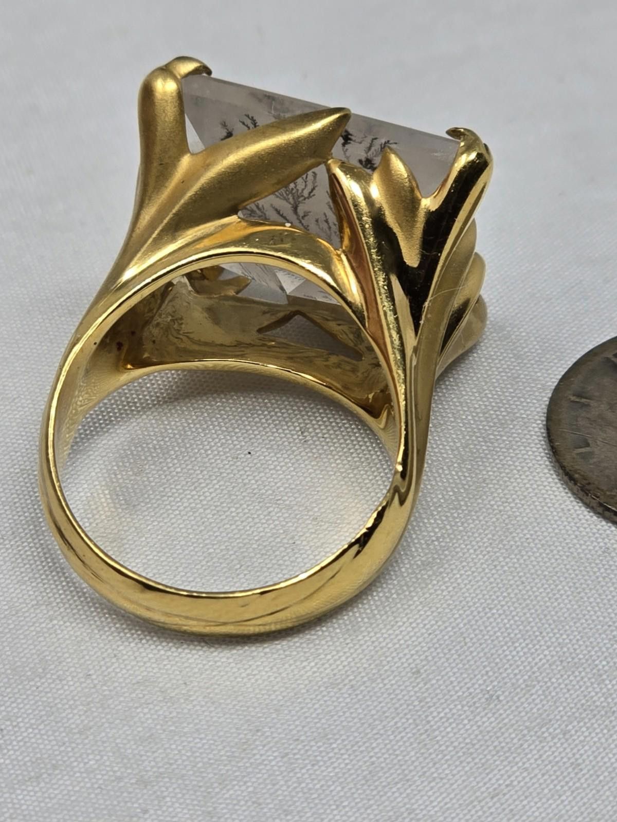 The Unbranded Brand Heavy 14k Gold Dendritic Quartz & Diamond Statement Ring 7 Size ONE SIZE - 6 Thumbnail