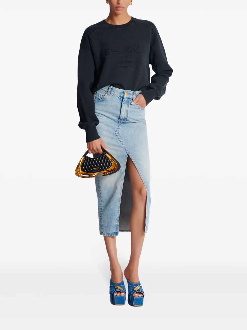Balmain o1s1wg111225 Logo-Embroidered Sweatshirt in Dark Grey Size L / US 10 / IT 46 - 7 Thumbnail