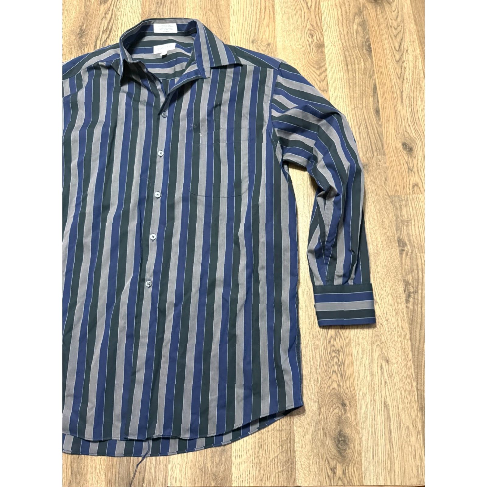 Liz Claiborne VINTAGE Concepts by Claiborne Shirt Mens 15.5 32-33 Striped Button-Up Brown Black Blue Cotton Long Sleeve Button-Front Pocket Casual Size US L / EU 52-54 / 3 - 4 Thumbnail