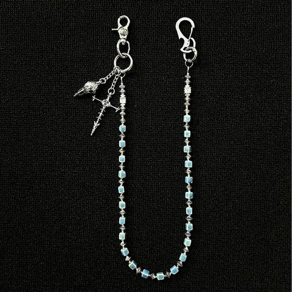 Jewelry Silver Blue Beaded Men’s Chain with Cross Pendant Size ONE SIZE - 4 Thumbnail