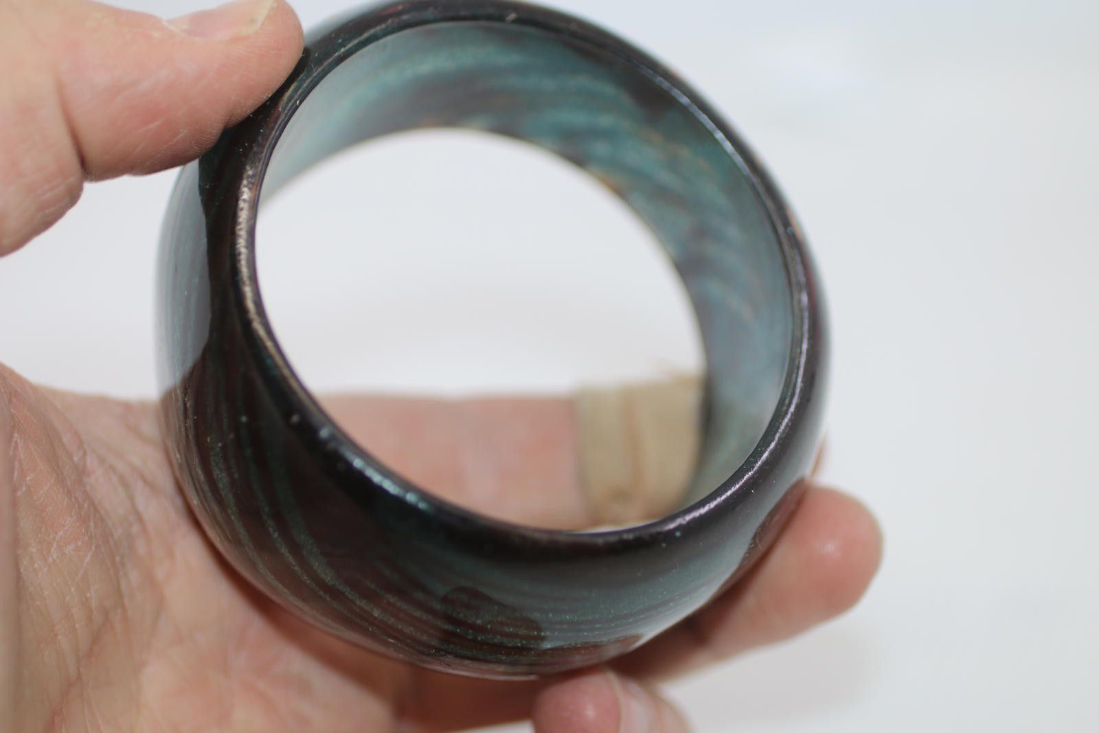 The Unbranded Brand Vintage Green BlackSwirl Resin BangleWide Statement bracelet Size ONE SIZE - 5 Thumbnail