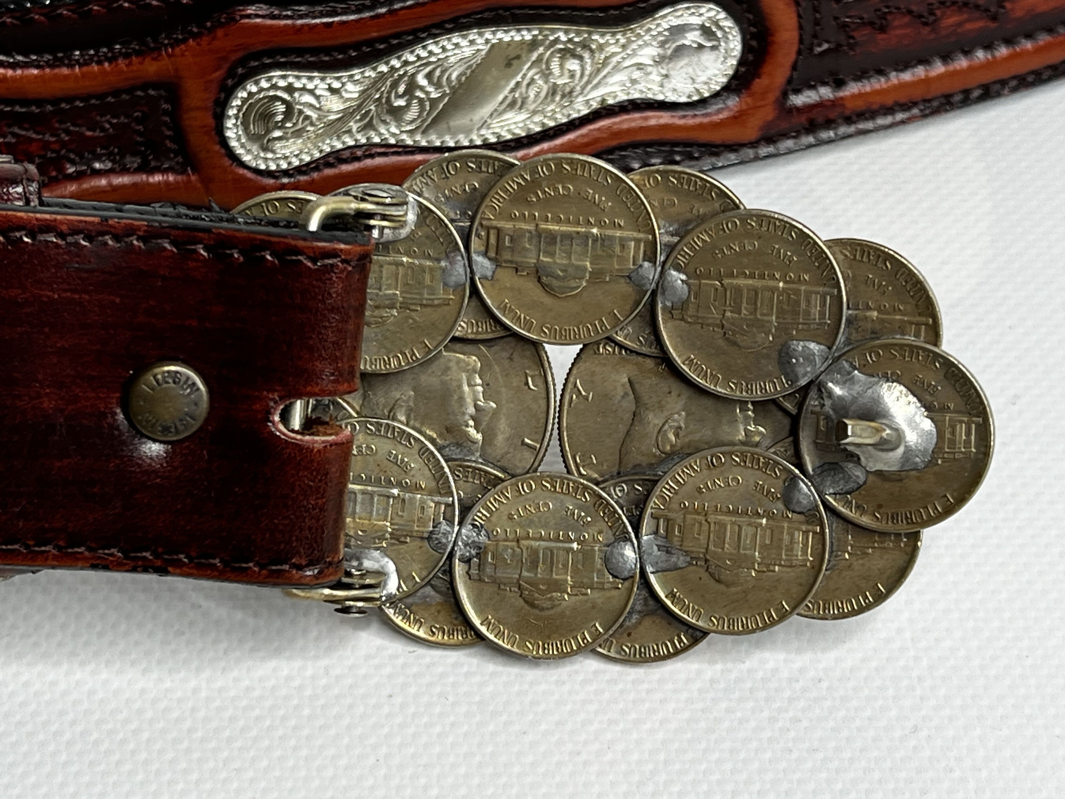 Handmade VINTAGE COIN BELT BUCKLE THE GREAT AMERICAN BUCKLE CO Size ONE SIZE - 3 Thumbnail