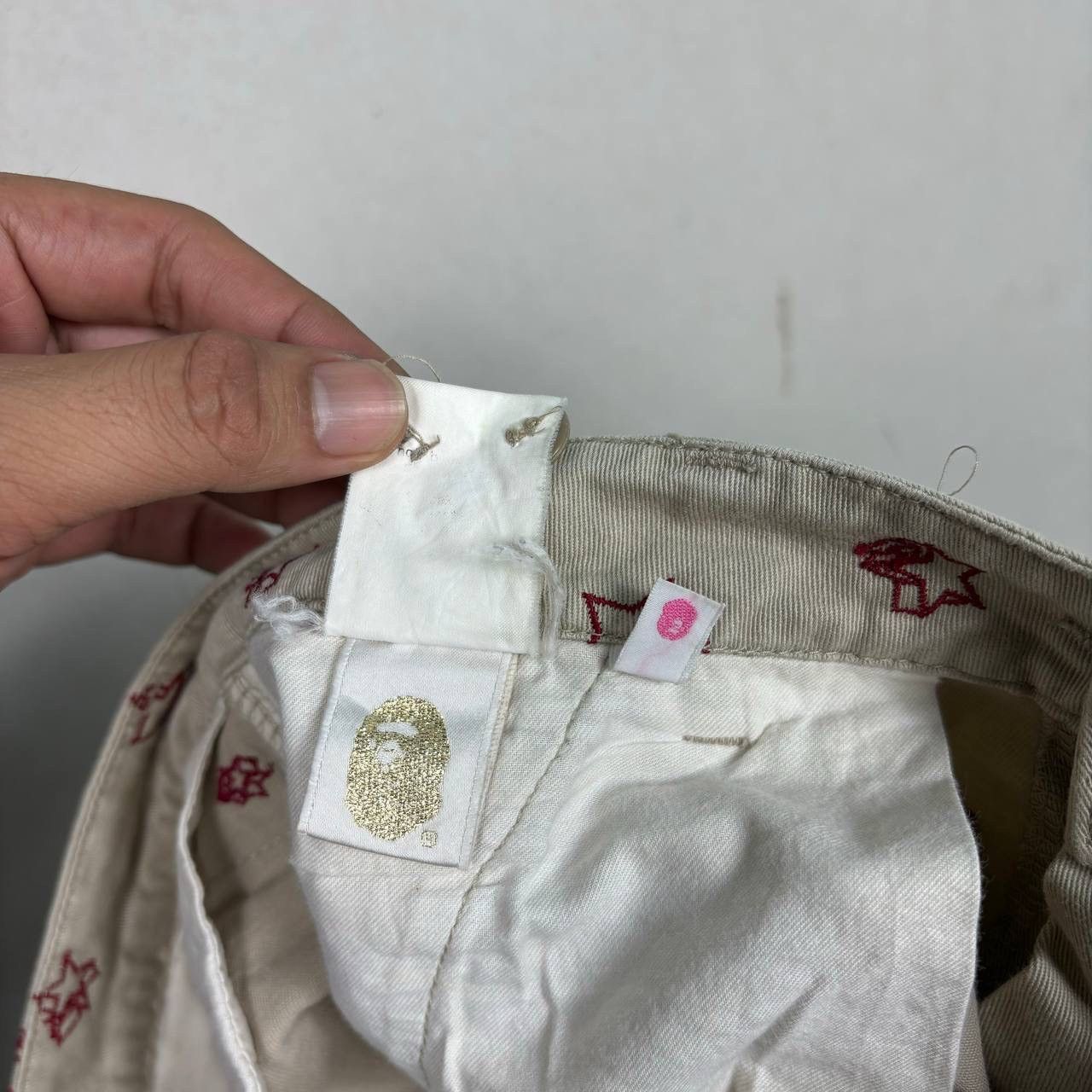Bape Vintage BAPE Star Print Chinos Beige Red Bape Sta Pants XS Size 31" - 16 Thumbnail