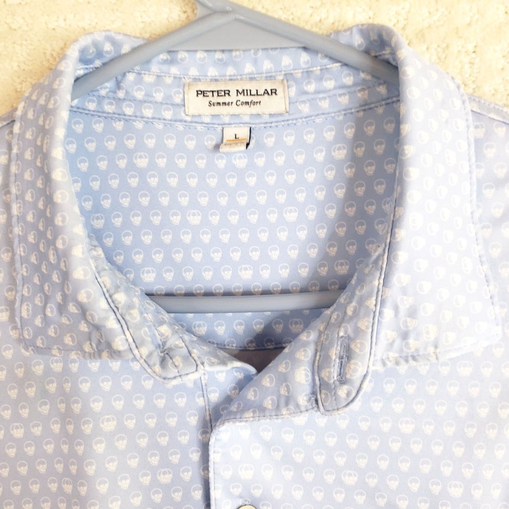 Peter Millar Peter Millar Summer Comfort Polo Mens L Blue Skulls Geometric Breathable Lightweight Stretch Golf Shirt Size US L / EU 52-54 / 3 - 4 Thumbnail