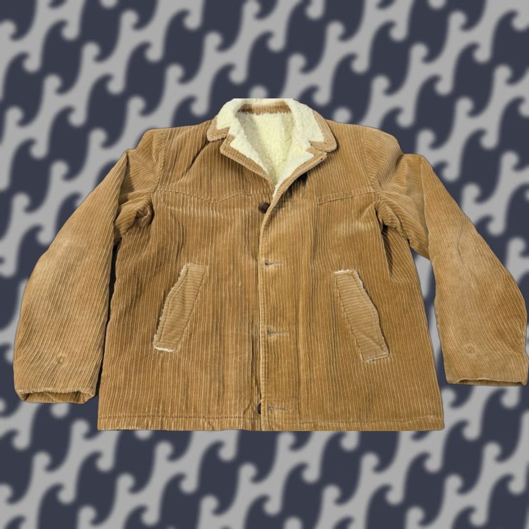 Vintage VINTAGE 80s Corduroy Jacket Tan Sherpa Lined Men M Brown Button Overcoat Cowboy Style 80s 90s Size US M / EU 48-50 / 2 - 1 Thumbnail