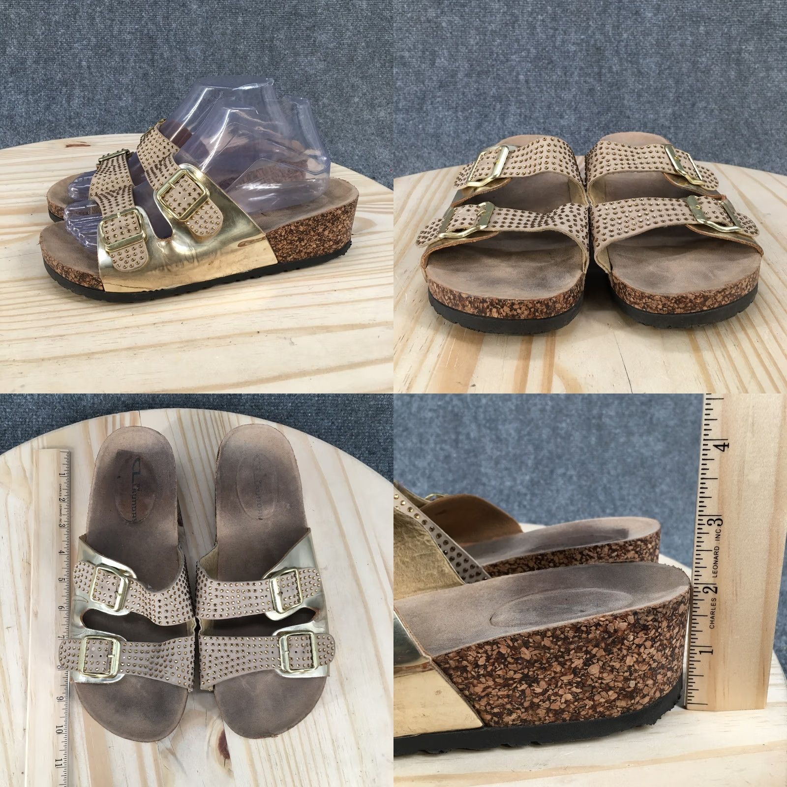 Chinese Laundry CL by Chinese Laundry Sandals Womens 40 M Slide Brown Gold Two Strap Beaded Size US 9 / IT 39 - 8 Thumbnail