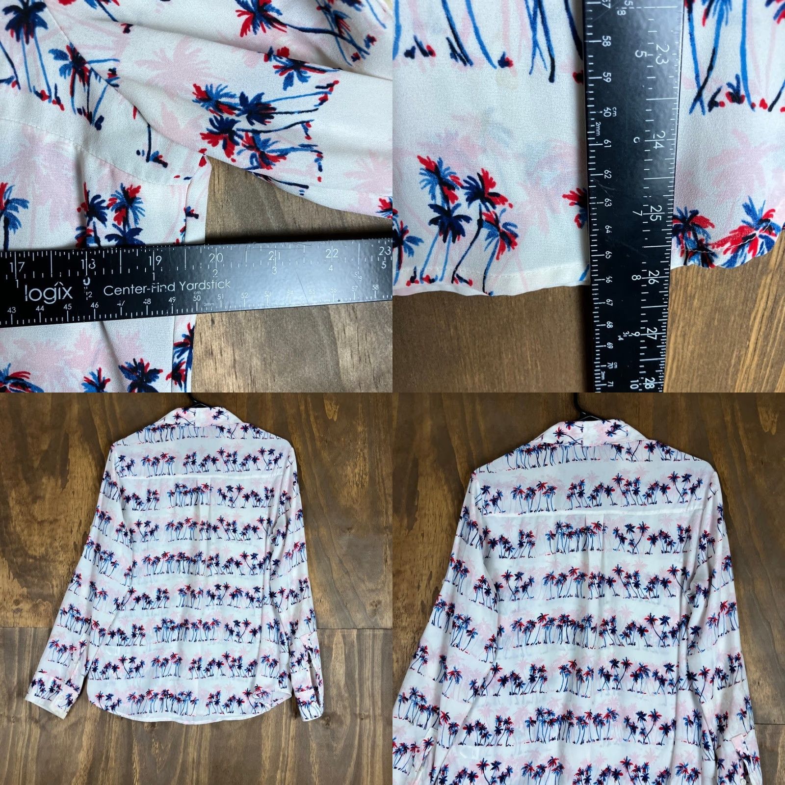 Express Express Blouse White Palm Tree Portofino V-Neck Button Down Sheer M Womens Size M / US 6-8 / IT 42-44 - 8 Thumbnail
