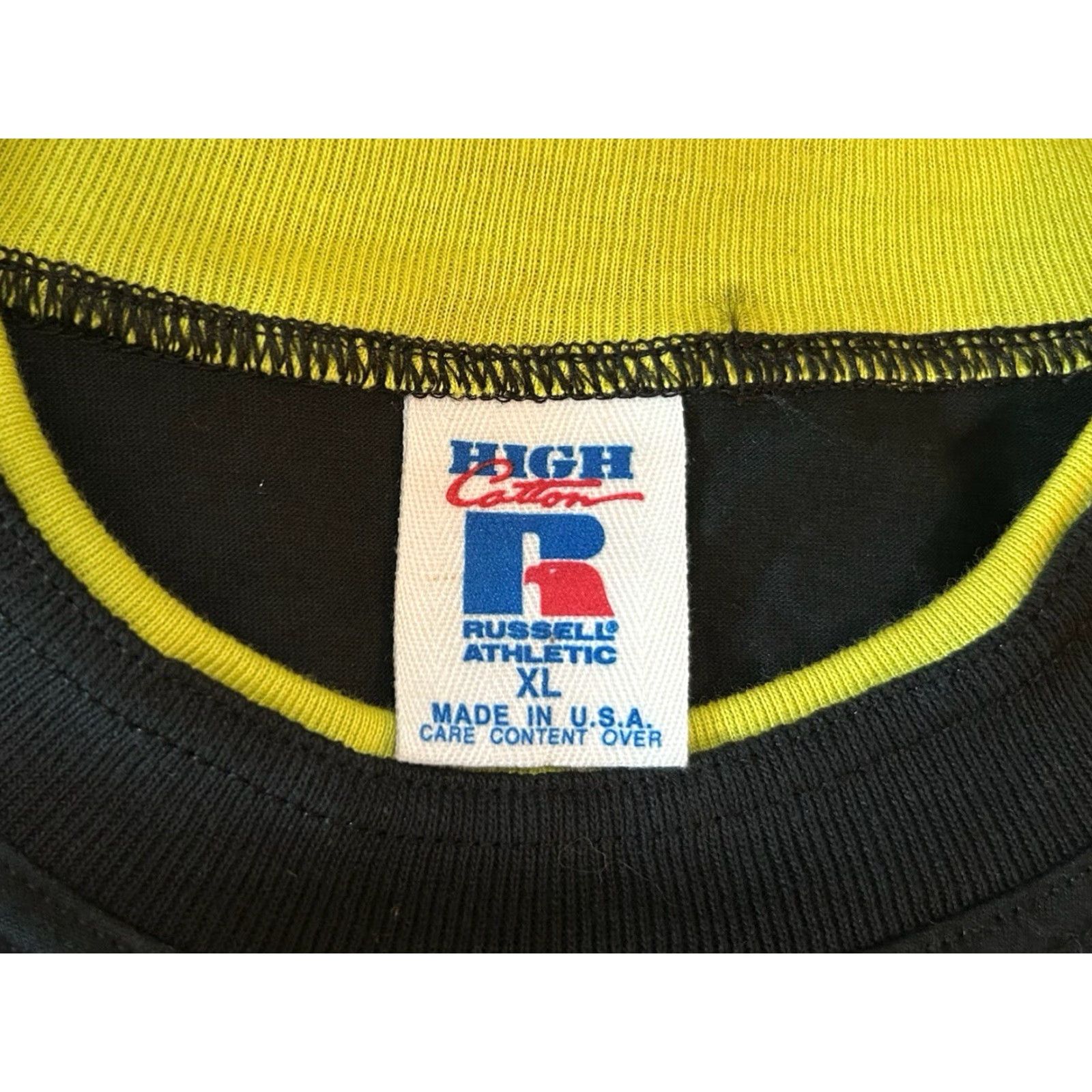 Russell Athletic VINTAGE Russell Athletic T-Shirt Mens XL 100% Cotton Black 90s Deadstock NWT Made in USA 33.5" Long 25" Across 12" Sleeves Size US XL / EU 56 / 4 - 6 Thumbnail