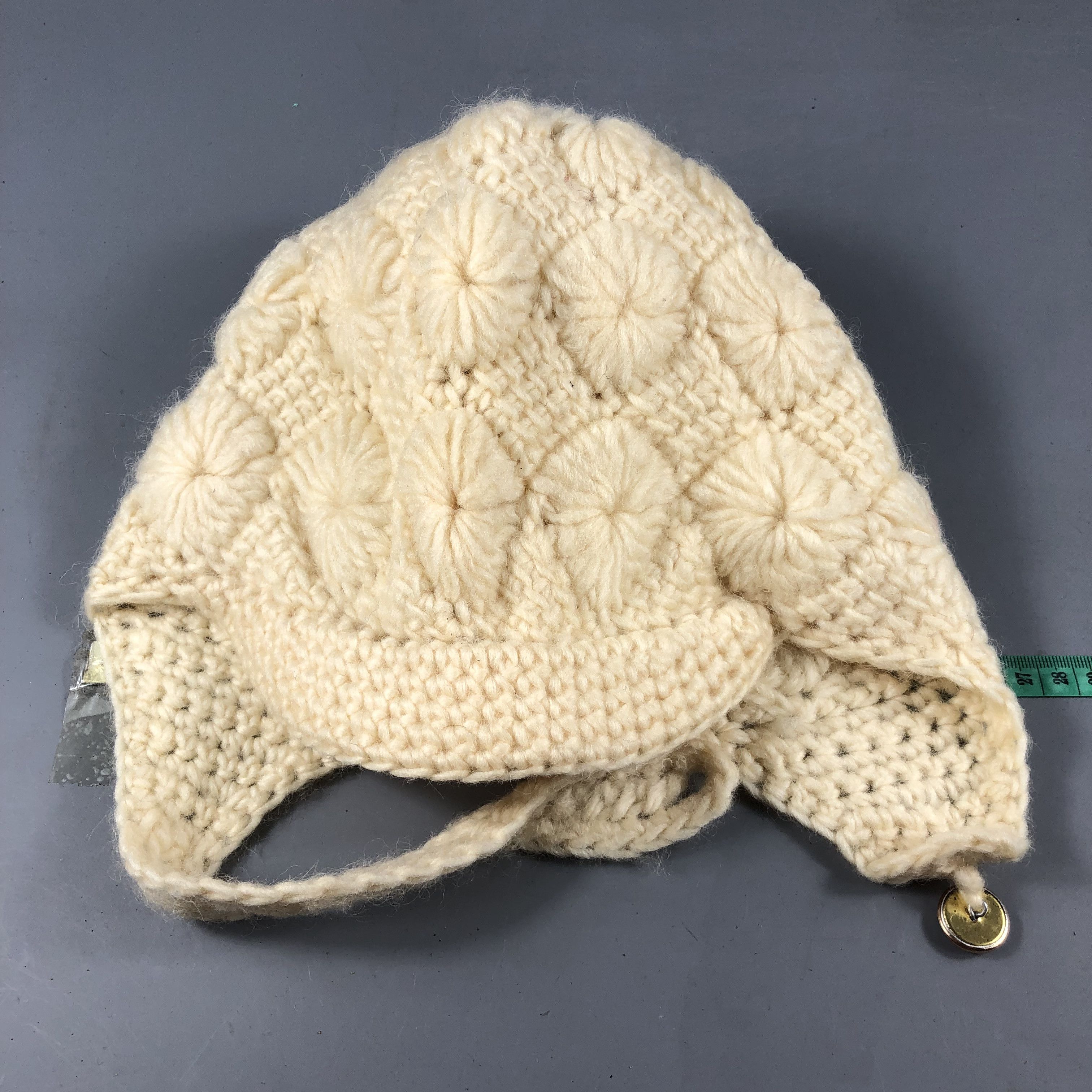 Vintage Crochet Flower Visor Earflap Bobble Beanie Snowcap B818 Size ONE SIZE - 3 Thumbnail