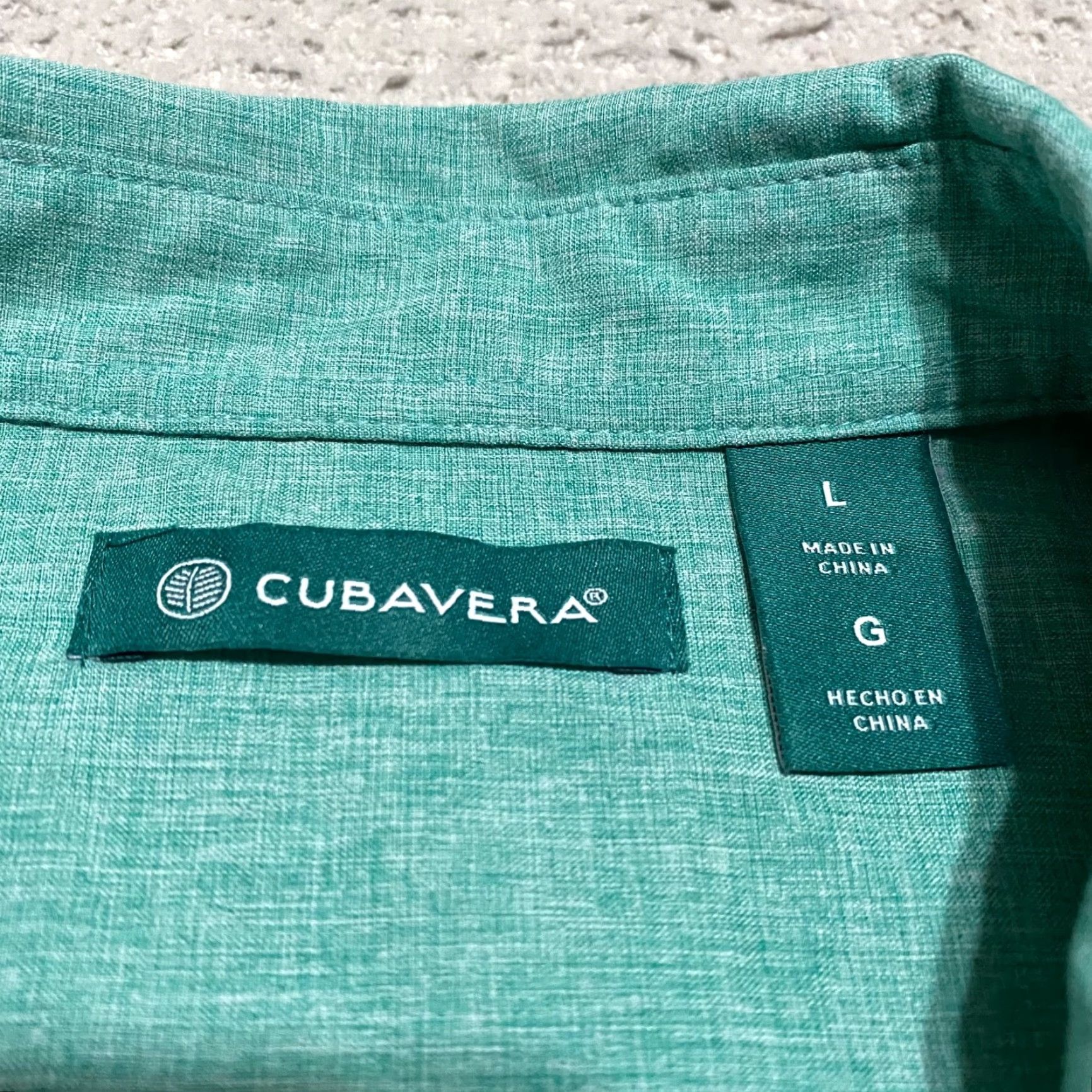 Cubavera Cubavera Men S Shirt L Green Solid Button Front Short Sleeve Outdoor Cuban Shirt Size US L / EU 52-54 / 3 - 3 Thumbnail