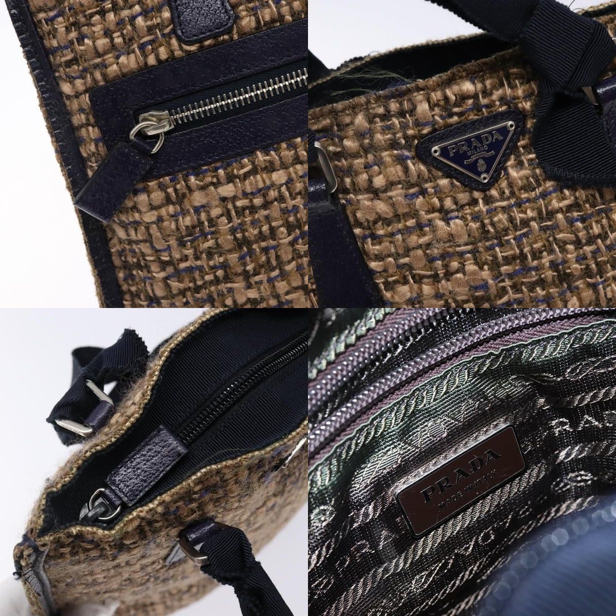 Prada PRADA Hand Bag Tweed Beige Silver Size ONE SIZE - 11 Thumbnail
