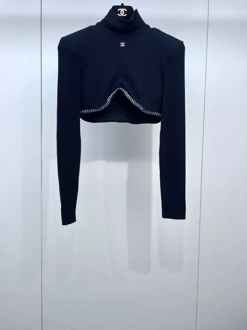 Chanel Chanel 24C early spring black half-high collar rhinestone Size XXS / US 00 / IT 34 - 1 Thumbnail