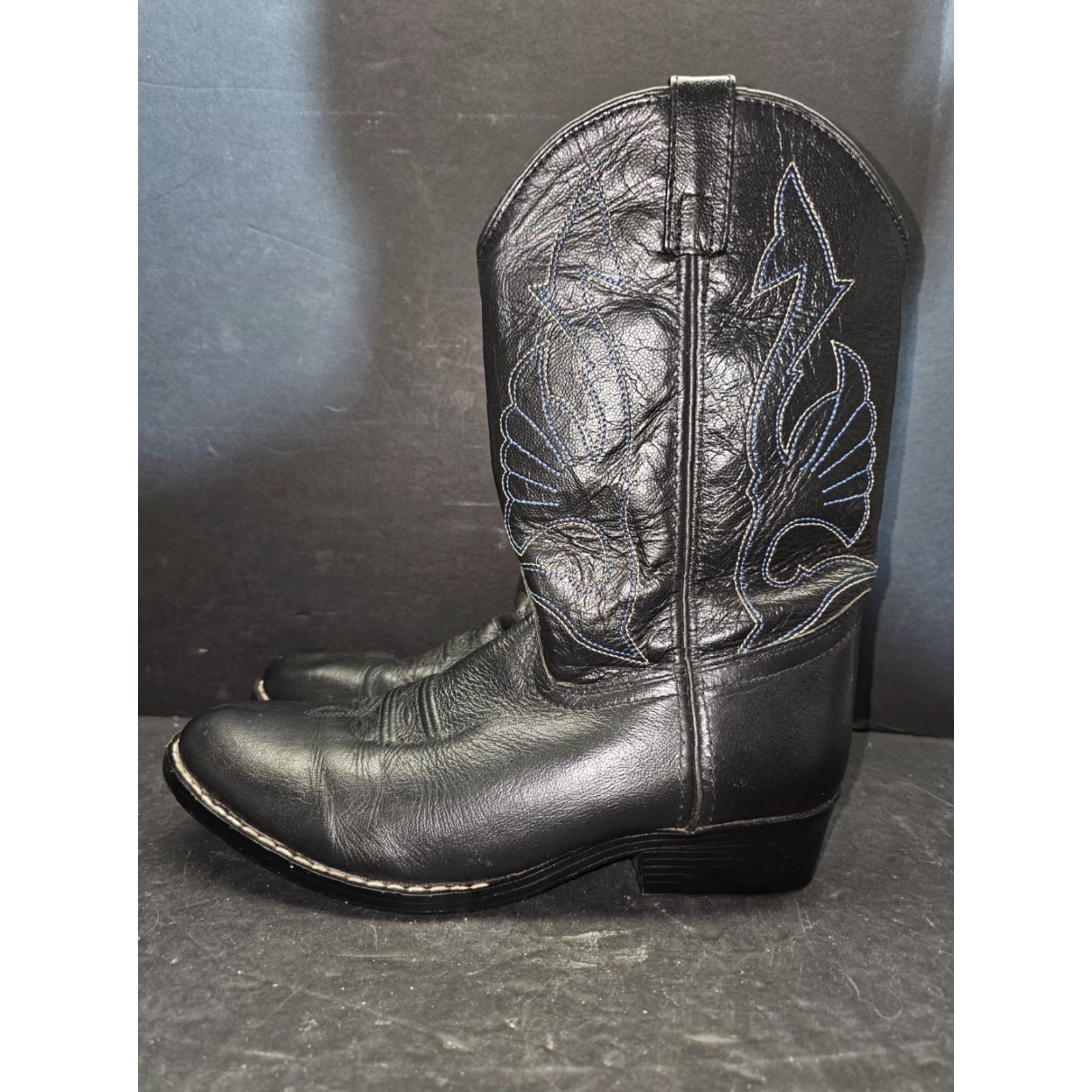 Vintage VINTAGE Masterson Boot Company RB2001Y Black With Blue Stitch Cowboy Western Boots Sz 6D Mens Leather Boots Size US 5 / EU 37 - 5 Thumbnail