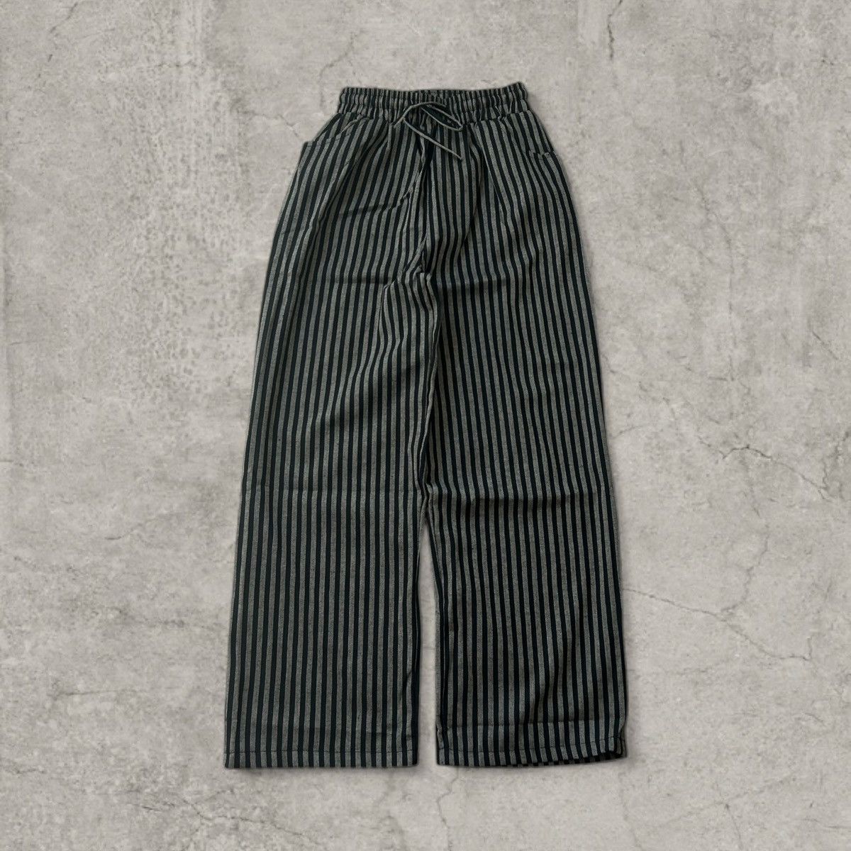 Wide leg Japanese linen trousers in grey stripe. Size M