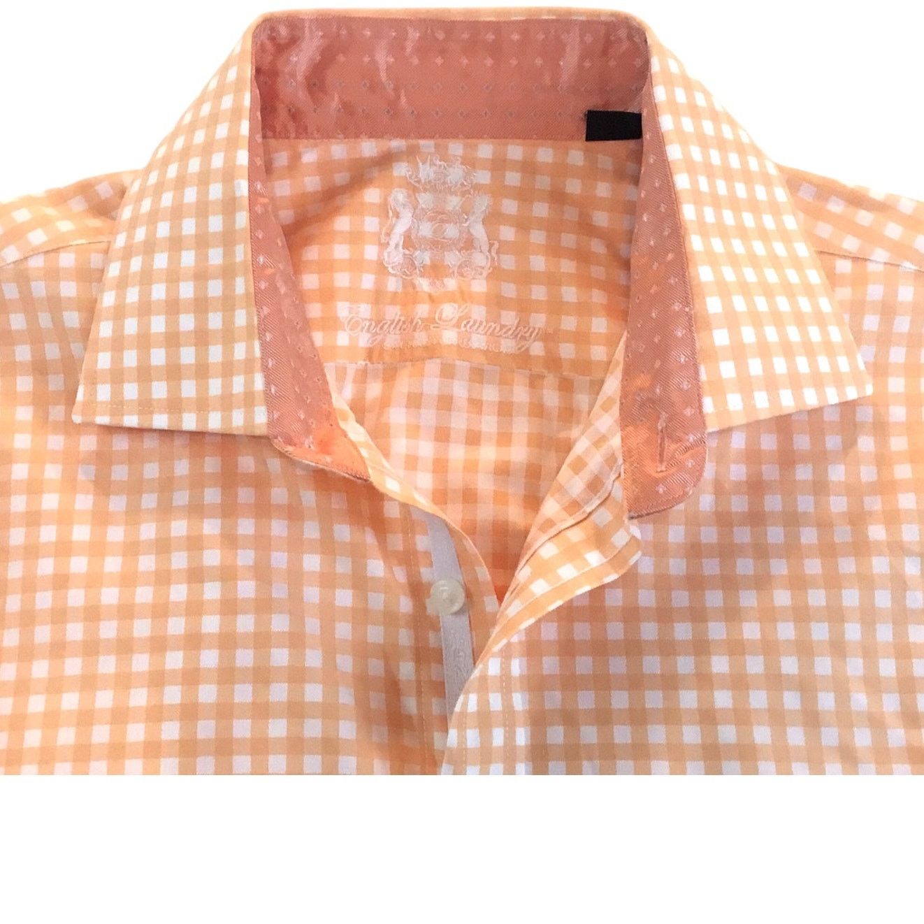 English Laundry English Laundry Men's Dress Shirt 15-1/2-34/35 Orange Check Size US L / EU 52-54 / 3 - 3 Thumbnail