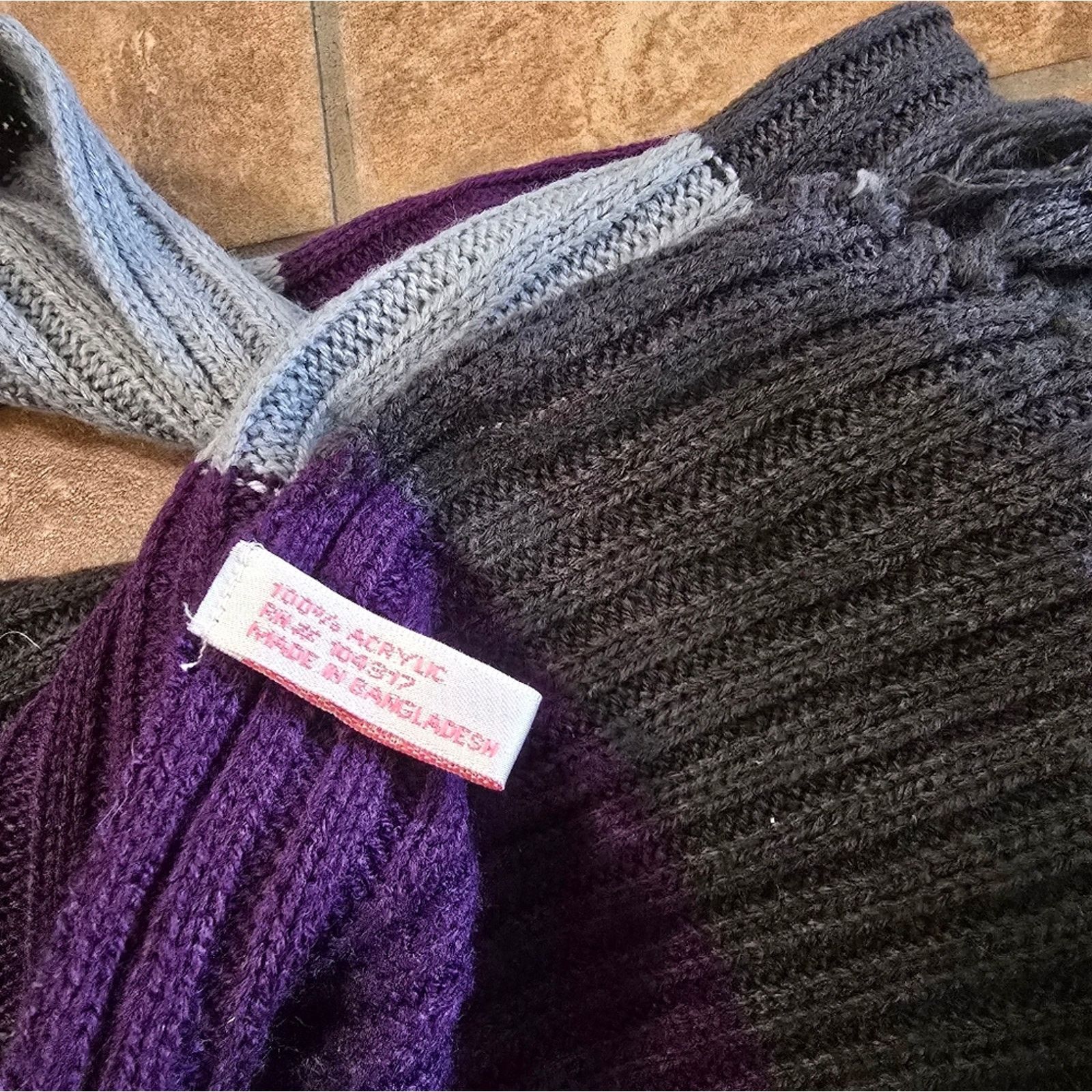Other Grey Violet Colorblock Fringed Scarf Size ONE SIZE - 3 Thumbnail